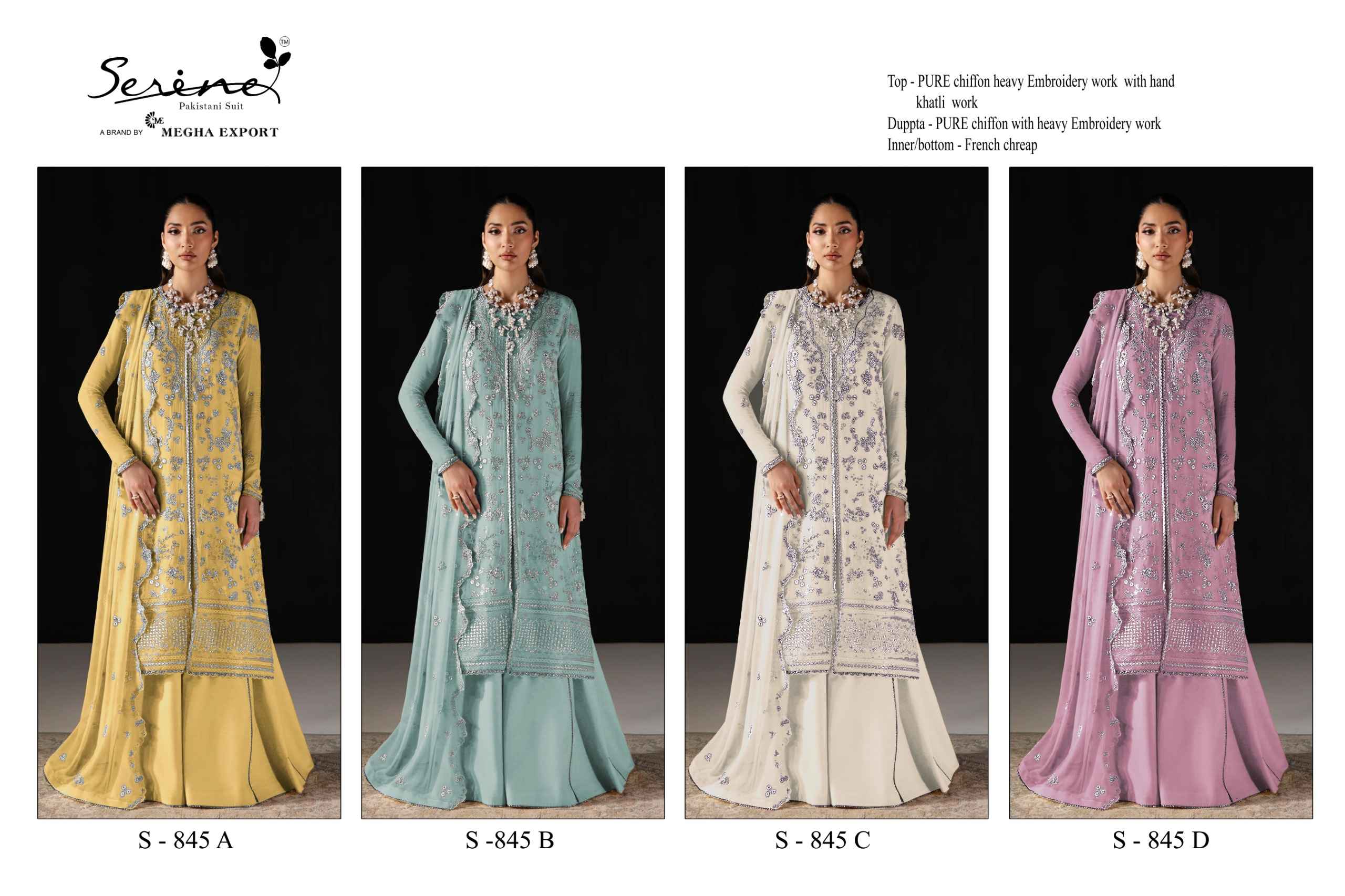 Serine D No S 845 Chiffon Dress Material 4 pcs Catalogue