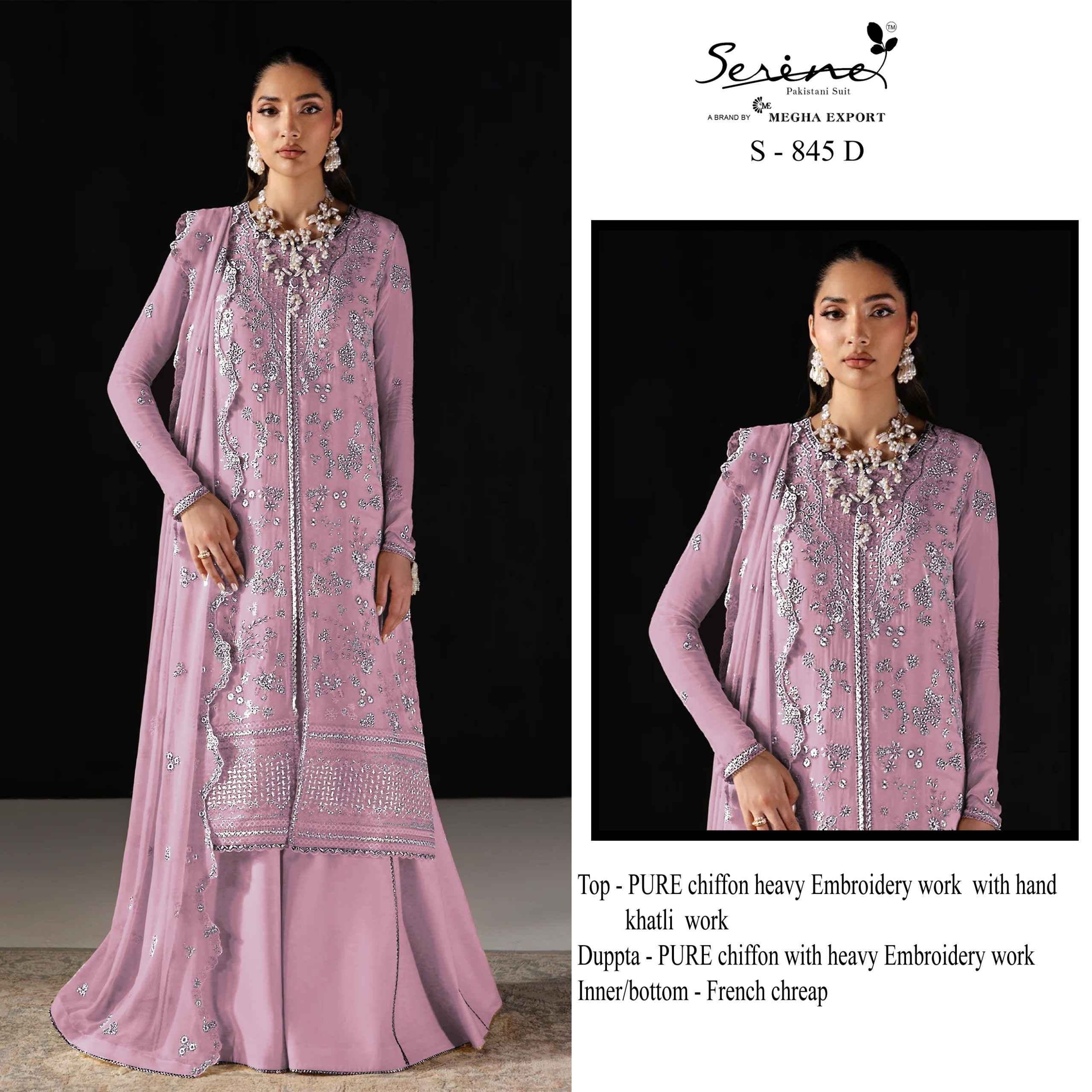 Serine D No S 845 Chiffon Dress Material 4 pcs Catalogue