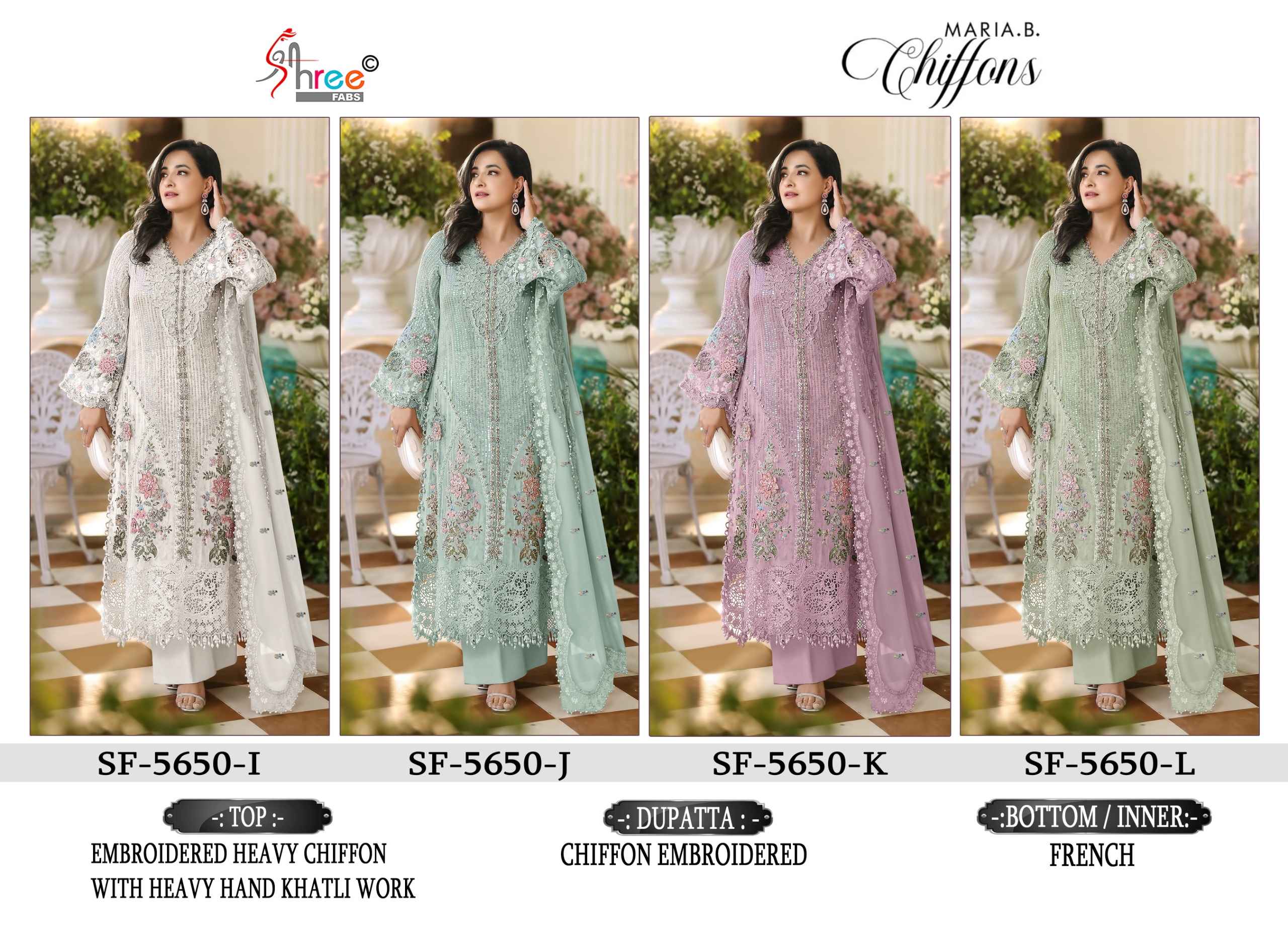 Shree Fabs SF 5650 IJKL Heavy Chiffon Dress Material 4 pcs Catalogue