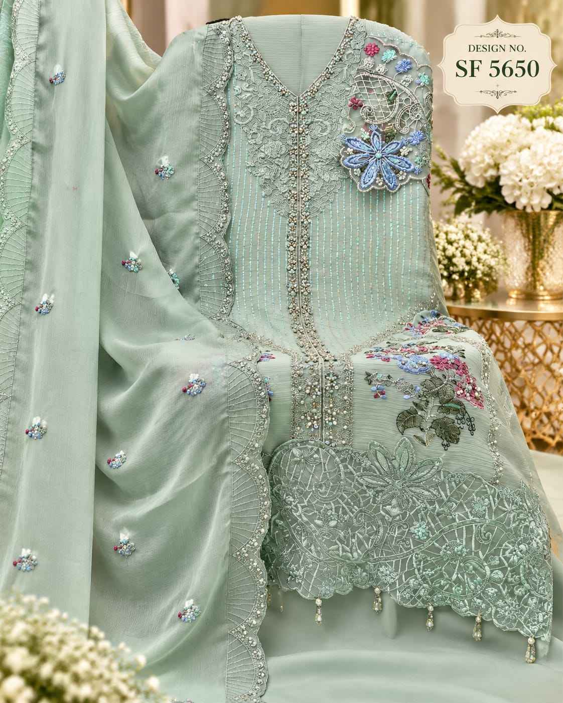 Shree Fabs SF 5650 IJKL Heavy Chiffon Dress Material 4 pcs Catalogue