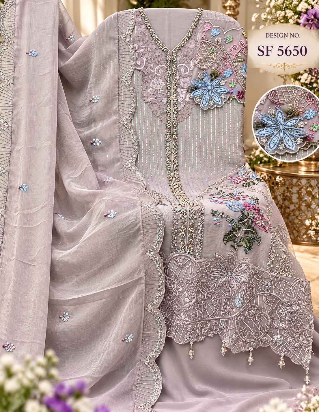 Shree Fabs SF 5650 IJKL Heavy Chiffon Dress Material 4 pcs Catalogue