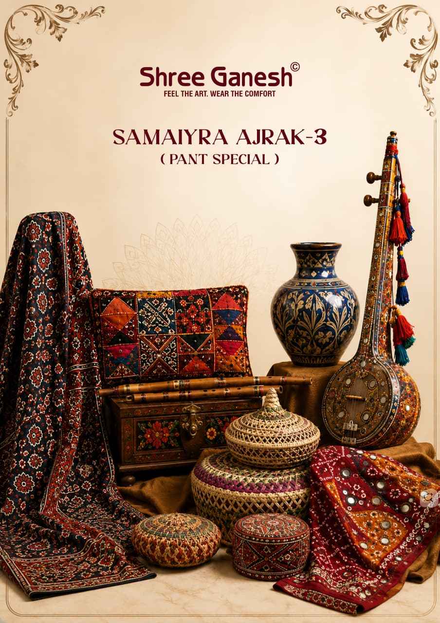 Shree Ganesh Ajrak Vol 3 Readymade Cotton Dress 12 pcs Catalogue