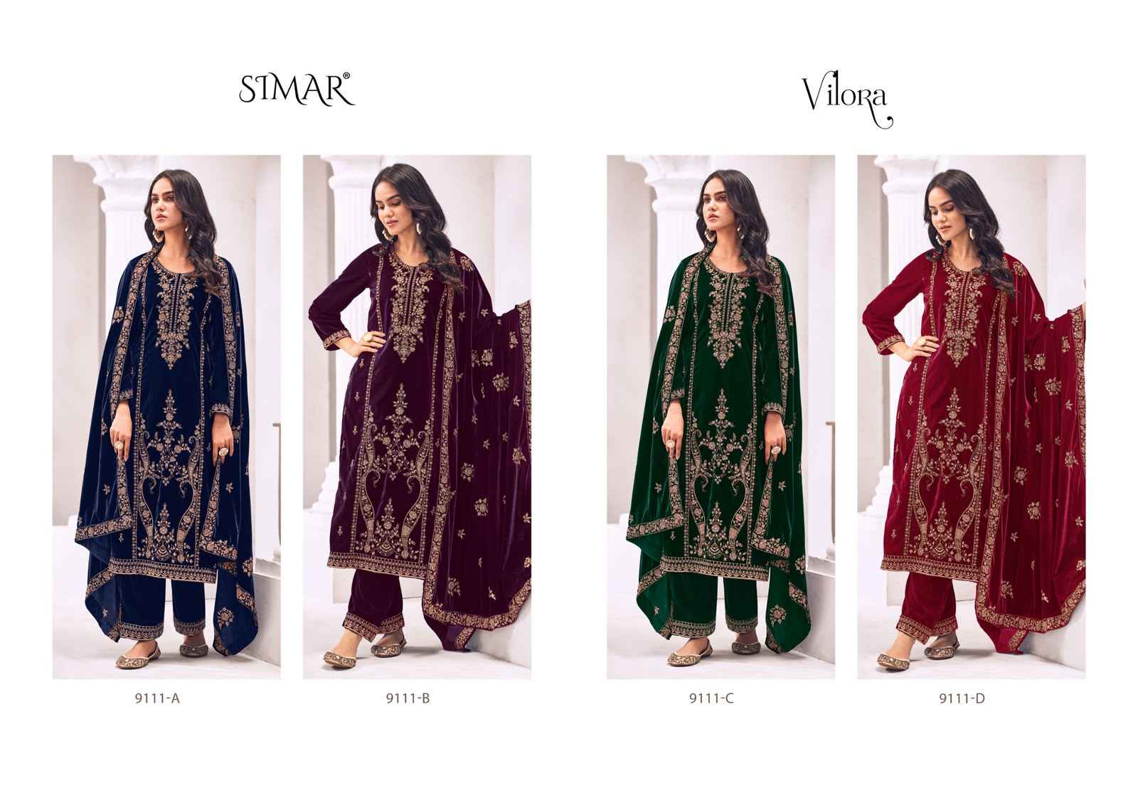 Simar Vilora Velvet Dress Material 4 pcs Catalogue