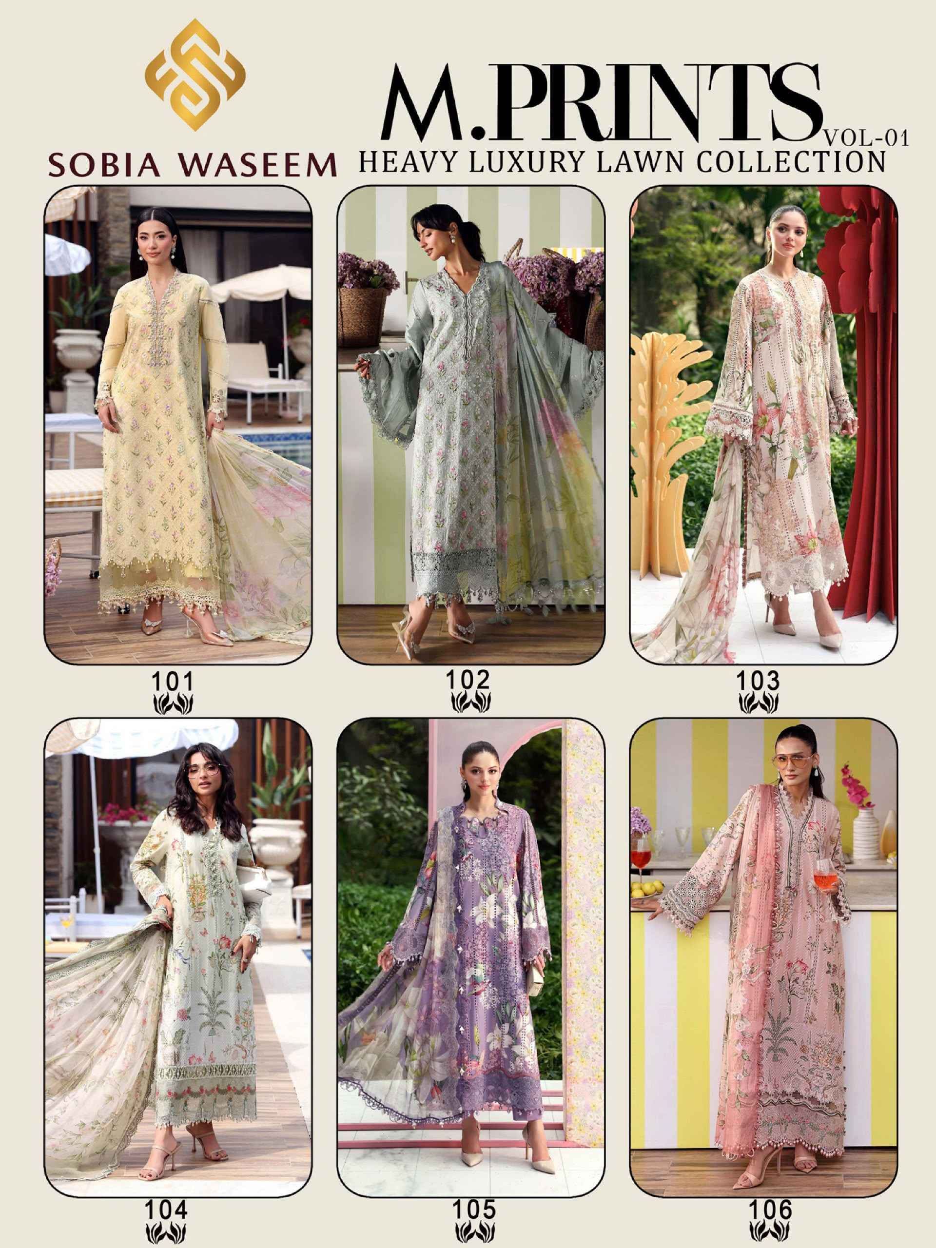 Sobia Waseem M Print Vol 1 Lawn Cotton Dress Material 6 pcs Catalogue