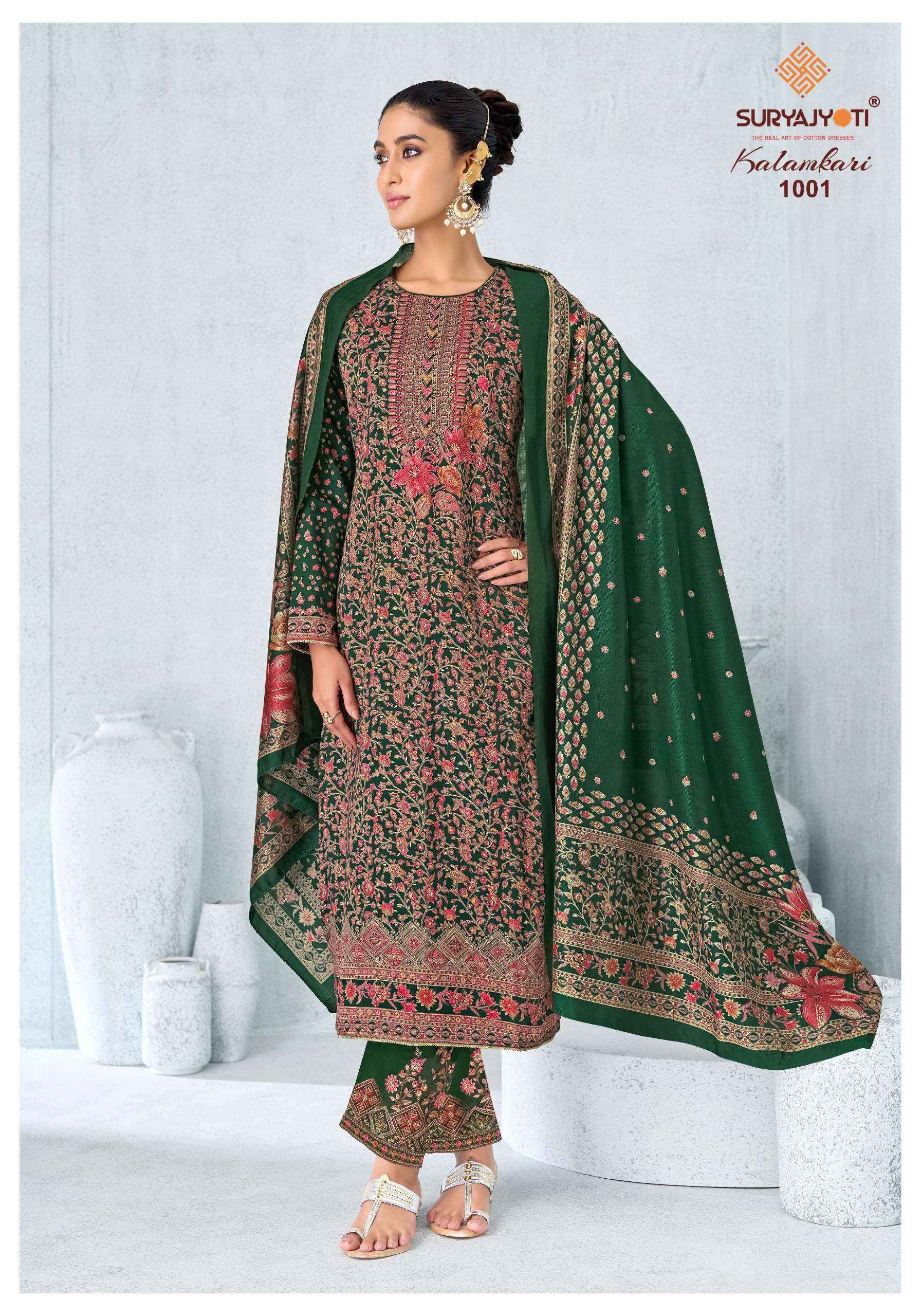 Suryajyoti Kalamkari Vol 1 Jam Satin Dress Material 6 Pcs Catalouge
