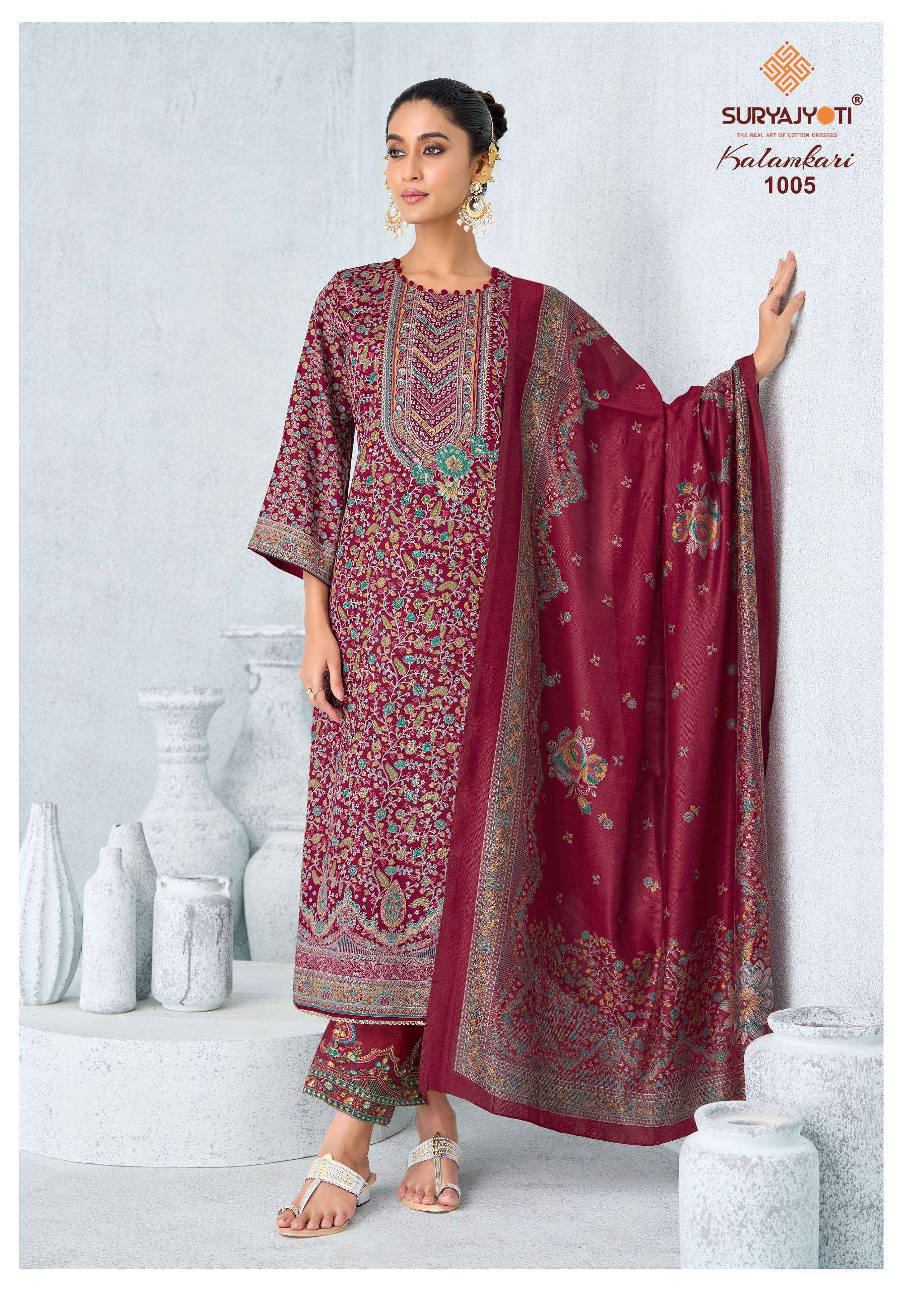 Suryajyoti Kalamkari Vol 1 Jam Satin Dress Material 6 Pcs Catalouge